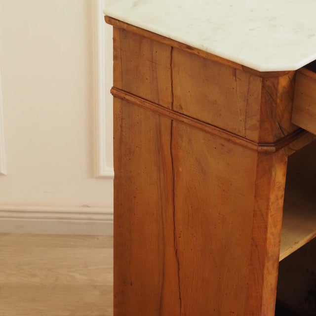 Wood Antique Louis Philippe Bedside Table in Burr Walnut with Marble Top, 1860s For Sale - Image 7 of 14