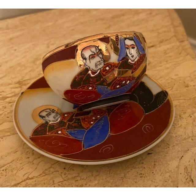 Red Vintage Satsuma Dragon Demitasse Cups & Saucer Set- 12 Pieces For Sale - Image 8 of 12