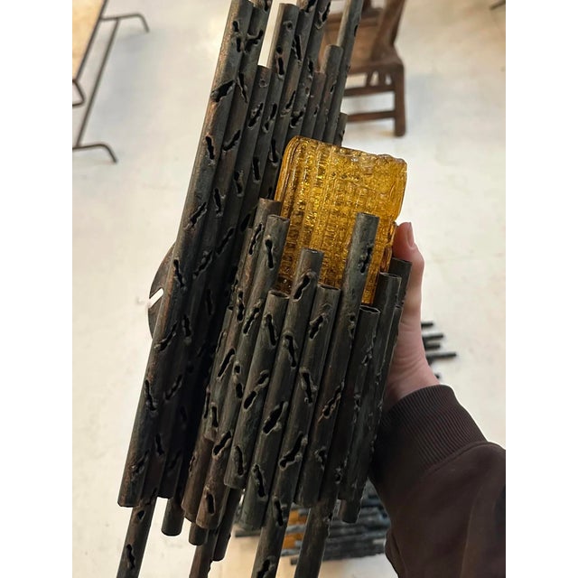 Brutalist Torched Steel and Amber Glass Sconces by Marcello Fantoni, Italy, 1970s, Set of 3 For Sale - Image 6 of 10