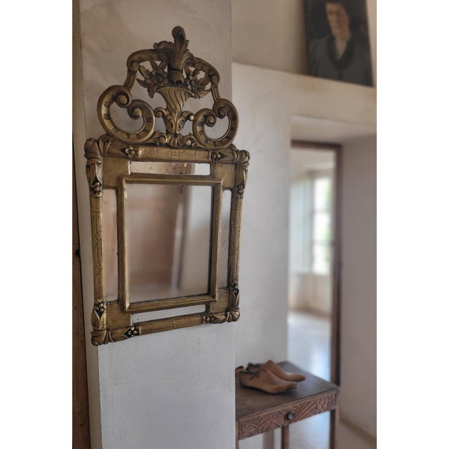 Beautiful Antique French Wall Mirror. Hand carved gilded wood. Decorative detail to top detachable.