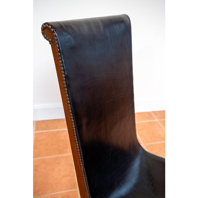 Mid-Century Neo-Classical Spanish Oak and Black Leather Dining Chairs by Pierre Lottier for Valmazan, 1960s, Set of 2 For Sale - Image 18 of 18