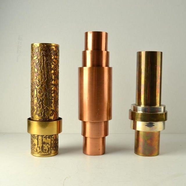 1970s Sculptural Brass Cylinder Vases, Germany, 1970s, Set of 3 For Sale - Image 5 of 13