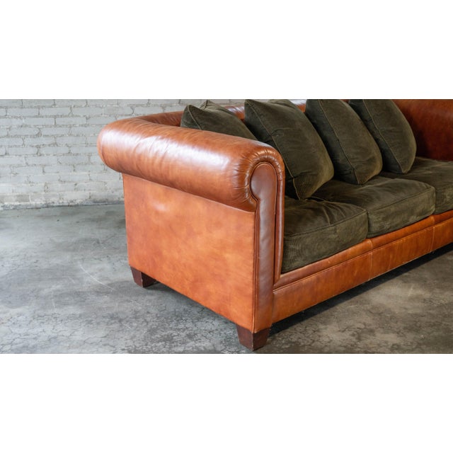 Ralph Lauren Chesterfield Cognac Leather and Corduroy Sofa For Sale - Image 10 of 17