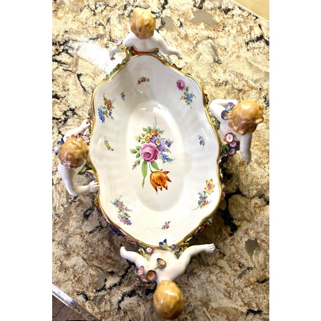 Antique, Schierholz Plaue, Porcelain Centerpiece Bowl, W/Cherubs & Floral Decorations, C1890-1910 For Sale - Image 4 of 12