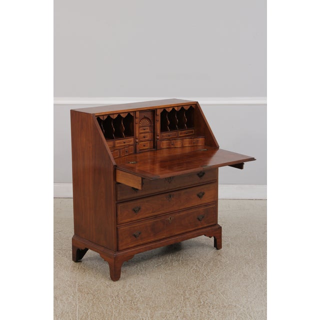 Antique Bench Made Inlaid Walnut Slant Front Desk For Sale - Image 4 of 16