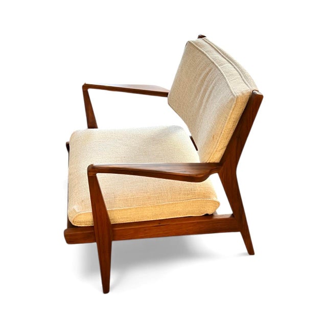 Mid-Century Modern 1960s Mid-Century Modern Teak Lounge Chair With New Upholstery, Angled Frame — Scandinavian Style For Sale - Image 3 of 9