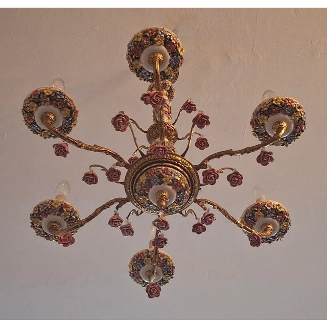 Metal Vintage Six-Arm Chandelier in Gilt Brass For Sale - Image 7 of 10