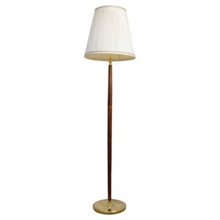 Mid-Century Brass & Polished Wood Floor Lamp from Böhlmarks, Sweden, 1940s For Sale