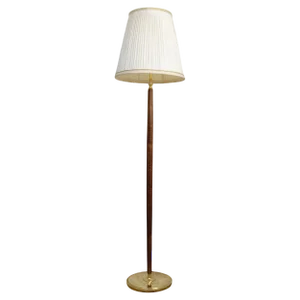 Mid-Century Brass & Polished Wood Floor Lamp from Böhlmarks, Sweden, 1940s