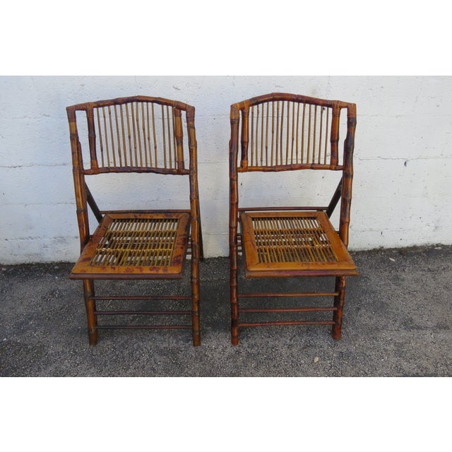 Hollywood Regency Bamboo Folding Dining Chairs Set of Seven 6149 For Sale - Image 4 of 13