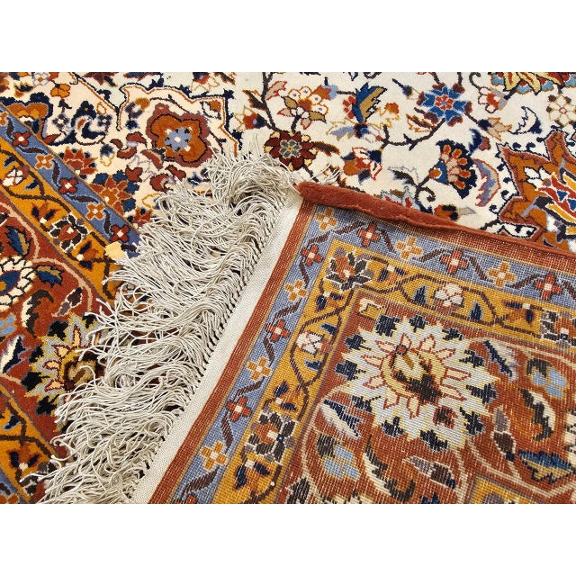 Persian Vintage Persian Isfahan Rug, Hand-Knotted Wool & Silk, Allover Floral Pattern, Ivory & Brick-Red, 4x6 For Sale - Image 3 of 18
