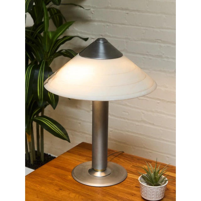 Art Deco Mid 20th Century Art Deco Alabaster Shade Table Lamp by Boyd Lighting For Sale - Image 3 of 9