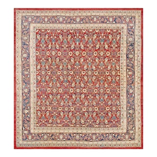 Fantastic Red and Blue Color With Great Palmette Antique Agra Rug For Sale