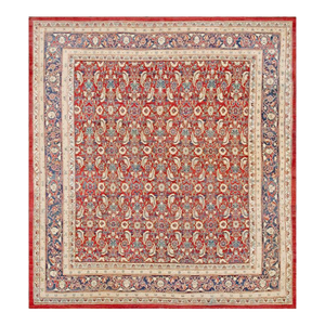 Fantastic Red and Blue Color With Great Palmette Antique Agra Rug
