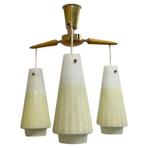 Yellow Mid-Century Modern Ceiling Lamp in Beech and Frosted Glass For Sale - Image 8 of 8