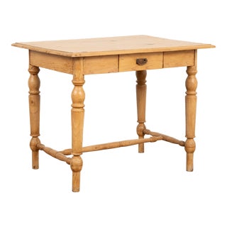 Pine Side Table With Turned Legs and Drawer, Denmark Circa 1880-1900 For Sale