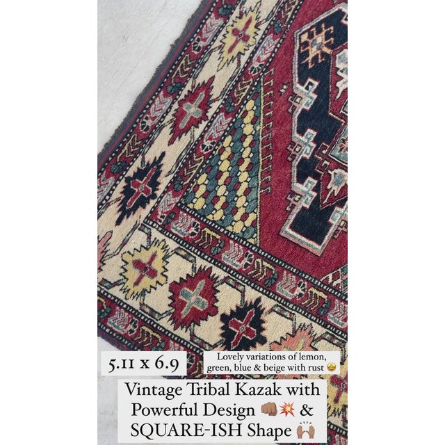 Textile Vintage Kazak Medallions Tribal Rug 6 x 6.9 For Sale - Image 7 of 10