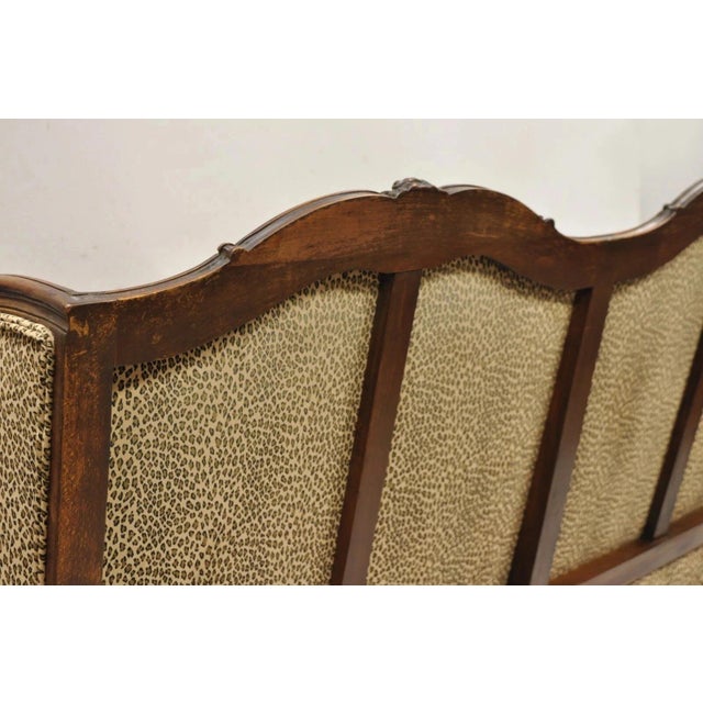 Vintage French Country Louis XV Carved Walnut Cheetah Print Wingback Sofa Settee For Sale - Image 11 of 12