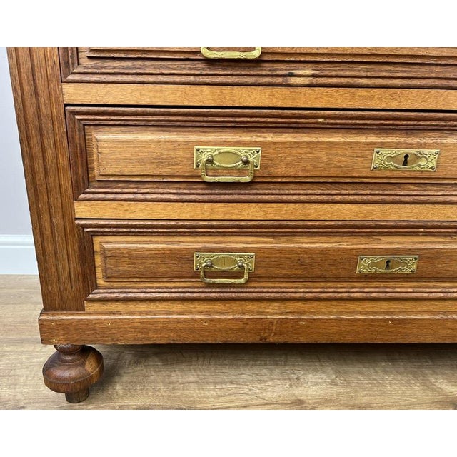 Antique French Oak Marble Top Carved Chest of Drawers For Sale - Image 5 of 15