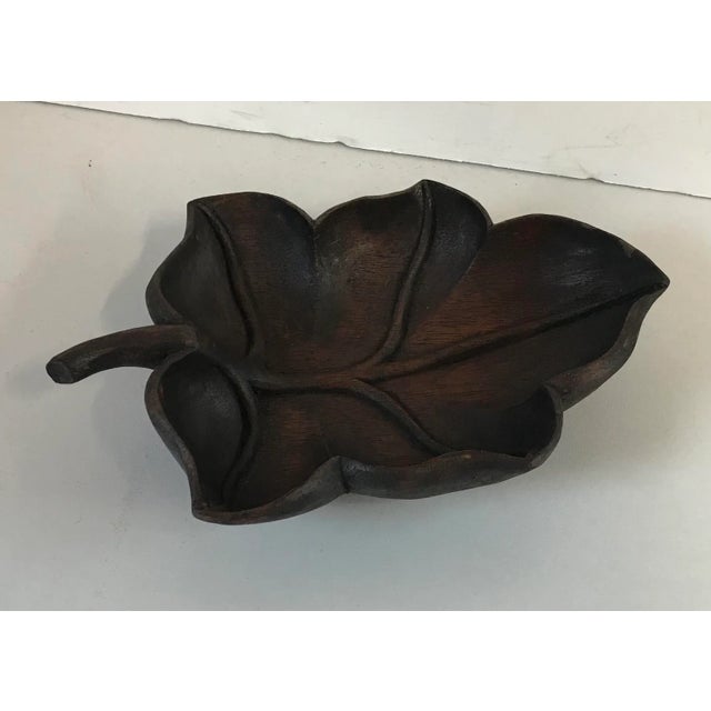 Vintage Hand Carved Wooden Leaf Shape Bowl For Sale - Image 9 of 9