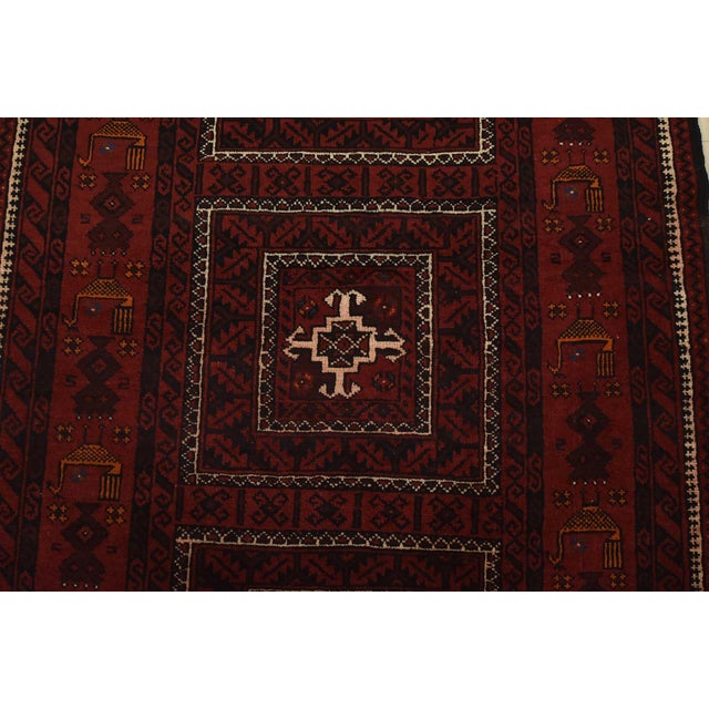 1990s Baloch Rug 3’9” X 6’7” Red Wool Vintage Tribal Hand-Knotted Oriental Carpet For Sale - Image 5 of 13