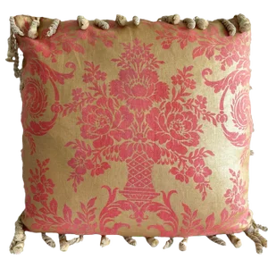 2000s Pierre Frey Hand-Stamped Linen Floral French Luxury Designer Fabric Pillow