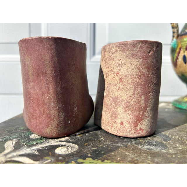 Mid 20th Century Mexican Tribal Pottery Small Head Vases- a Pair For Sale - Image 4 of 7