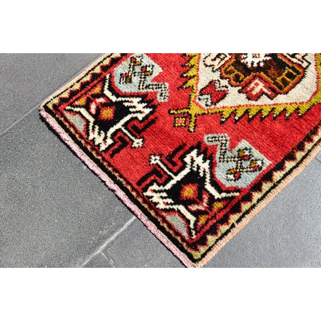 1950s 1950s Vintage Turkish Handmade Oushak Doormat Rug For Sale - Image 5 of 12