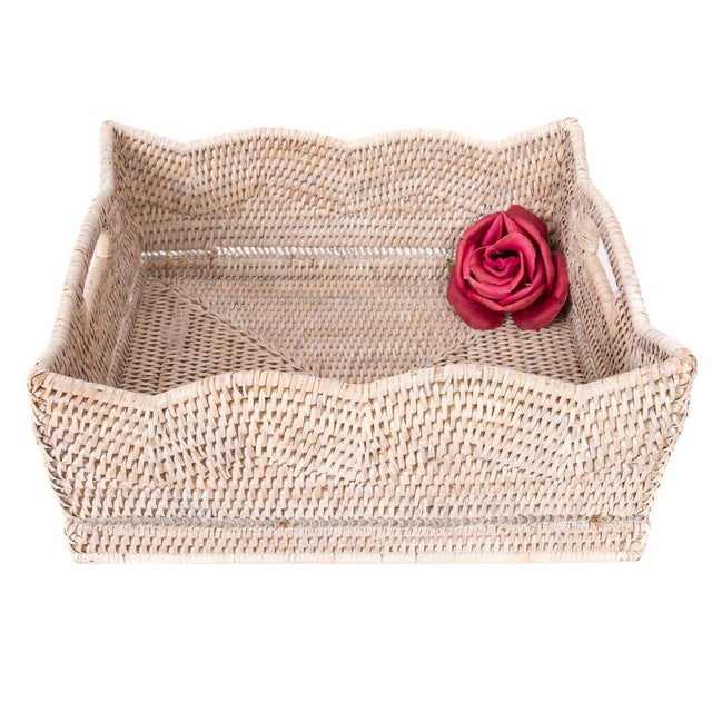 White Artifacts Rattan Scallop Collection Shelf Basket in White Wash - 14" For Sale - Image 8 of 9