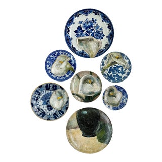 "Calla Lillies" Studio DeSimoneWayland Contemporary Installation of Ceramic Plates and Oil on Canvas - Set of 7
