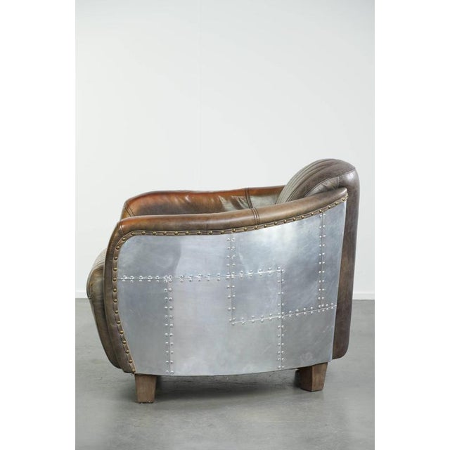 1990s Cowhide Leather Aviator Club Armchair with Aluminium Finish For Sale - Image 5 of 13