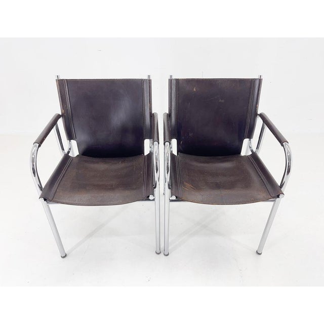 Hans Eichenberger Set of Vintage Leather and Chrome Lounge Chairs by Hans Eichenberger for Strässle, 1970s For Sale - Image 4 of 18