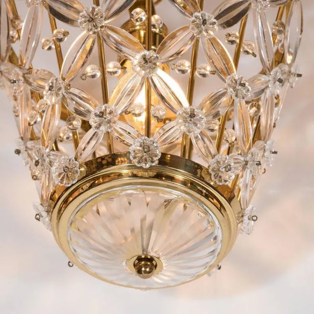 Mid-Century Modern Mid-Century Modernist Viennese Floral Pendant in Brass and Glass For Sale - Image 3 of 9