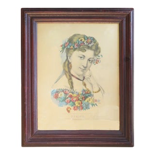 1870 Currier & Ives "Spring" Portrait Handcolored Lithograph For Sale