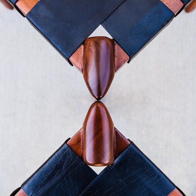 1960s Vintage 1960s Sculptural Stools in Solid Teak & Saddle Leather Attributed to Edmond Spence For Sale - Image 5 of 15