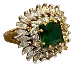 Gold-Plated Emerald & Diamond Cocktail Ring