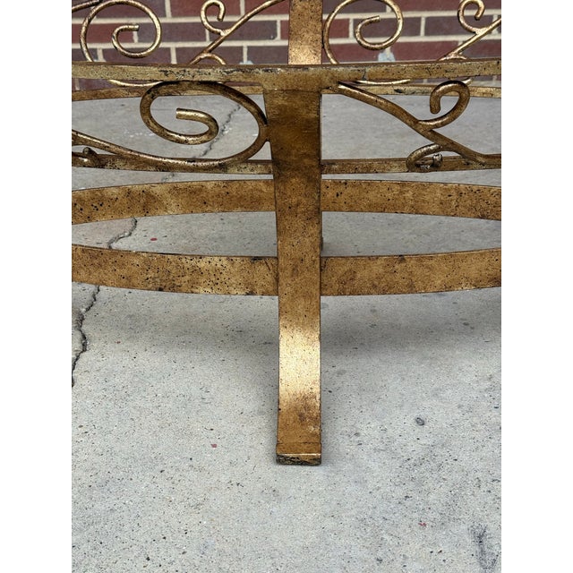 Gold Hollywood Regency Hand Gilt Wrought Iron Oval Coffee Table - Newly Painted For Sale - Image 8 of 12