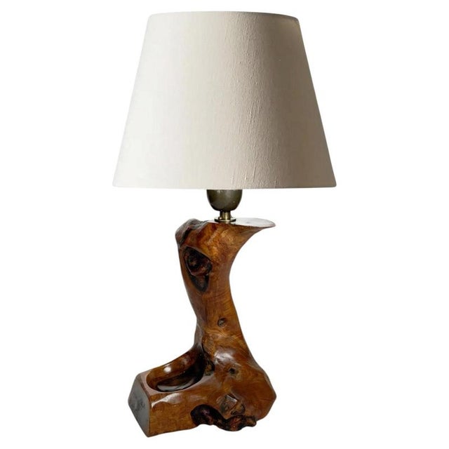 Brutalist Olive Wood Table Lamp, France, 1960s For Sale - Image 13 of 13