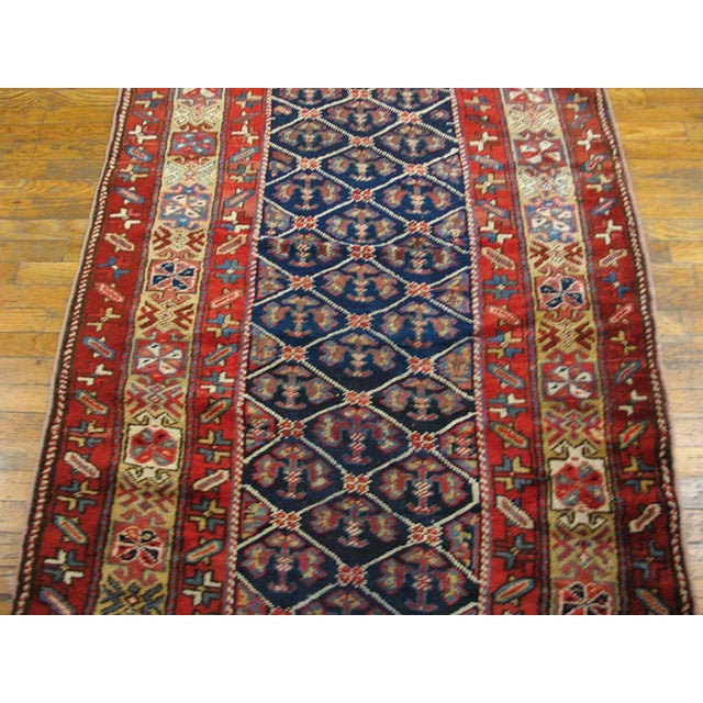 Navy Blue 1900s Navy Geometric Tribal Antique Persian Kurdish Rug 3'11" X 9'7" Knotted Wool Carpet For Sale - Image 8 of 9
