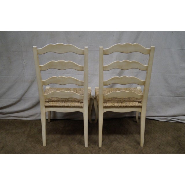 French Country Painted Ladder Back Rush Seat Dining Chairs Set of 6