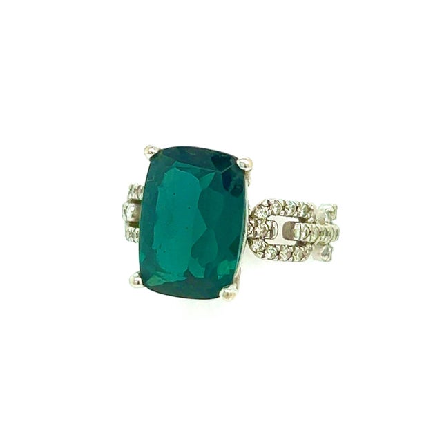 2010s Natural Tourmaline Diamond Ring 6 14k W Gold 5 TCW Certified For Sale - Image 5 of 12