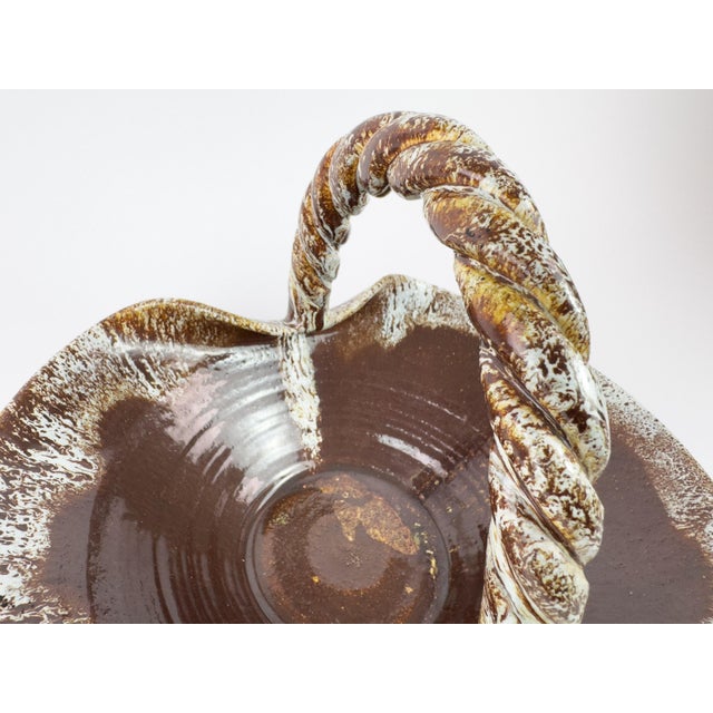 Accolay Ceramic Basket With Twisted Handle, France, Mid 20th Century For Sale - Image 12 of 15