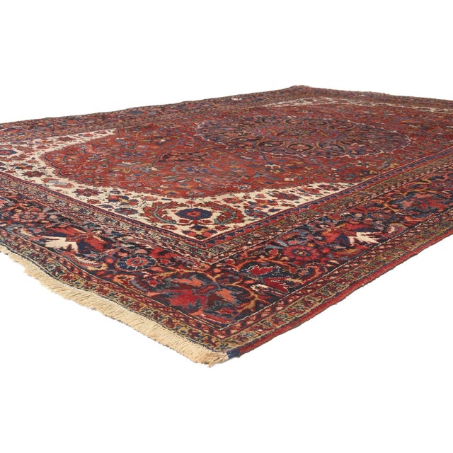 78641 Antique Persian Heriz Rug, 08'00 x 11'11. Traditional sensibility meets patriotic finesse, this hand knotted wool...