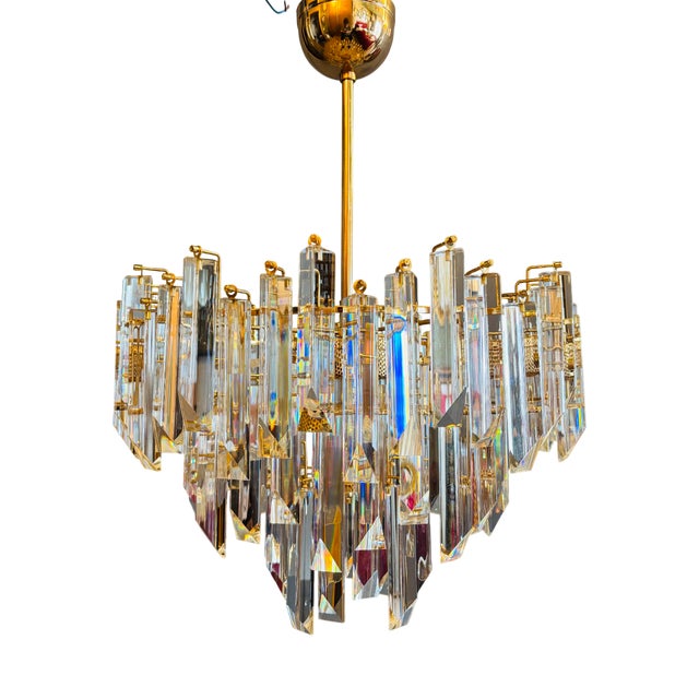 Cristal Triedri Murano Glass Chandelier by Venini For Sale