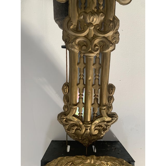 Louis XV Style Grandfather Clock in Stamped Brass For Sale - Image 5 of 10