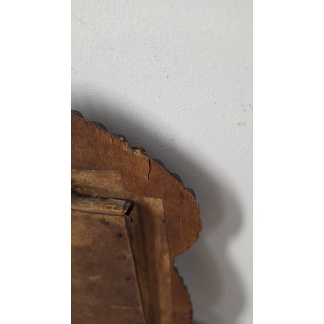 Antique Tramp Art Mirror, Folk Art Carved Wood Mirror, Rustic Americana Wall Decor, Hand Carved Wooden Frame For Sale - Image 9 of 15