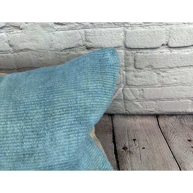 Turkish 16 x 24 Hemp Pillow Turkish Cushion Natural Blue Pillow Cushion Cover #6220 For Sale - Image 3 of 4