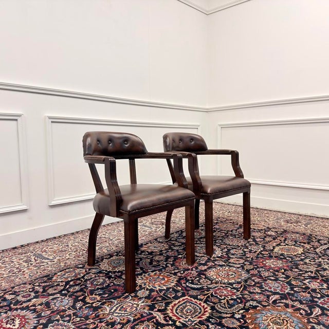 English Desk Chairs in Leather, Set of 2 For Sale - Image 9 of 10