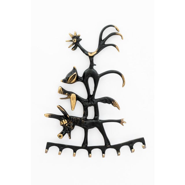 Brass Donkey, Dog, Cat and Cock Key Hanger by Walter Bosse for Herta Baller, Austria, 1950 For Sale - Image 9 of 9