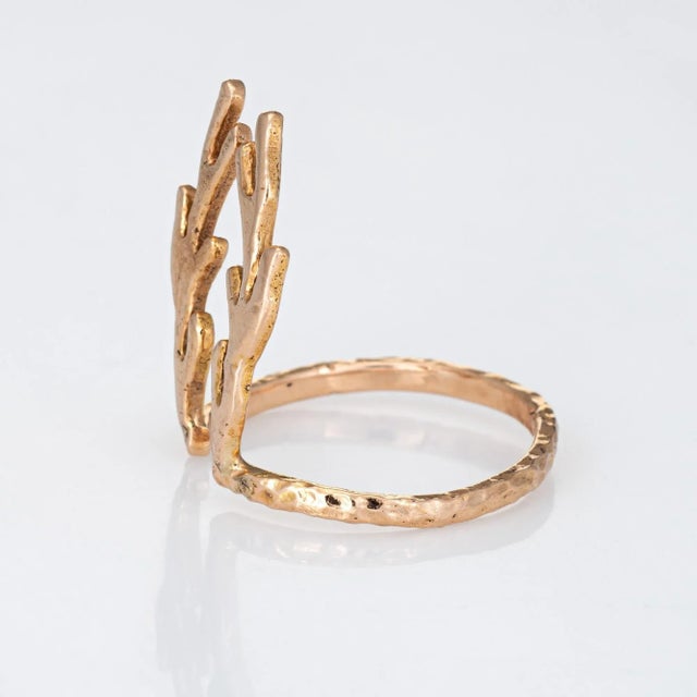 Deer Antlers Ring Estate 14k Rose Gold Vintage Fine Animal Horn Spike Jewellery size 7 For Sale - Image 4 of 7